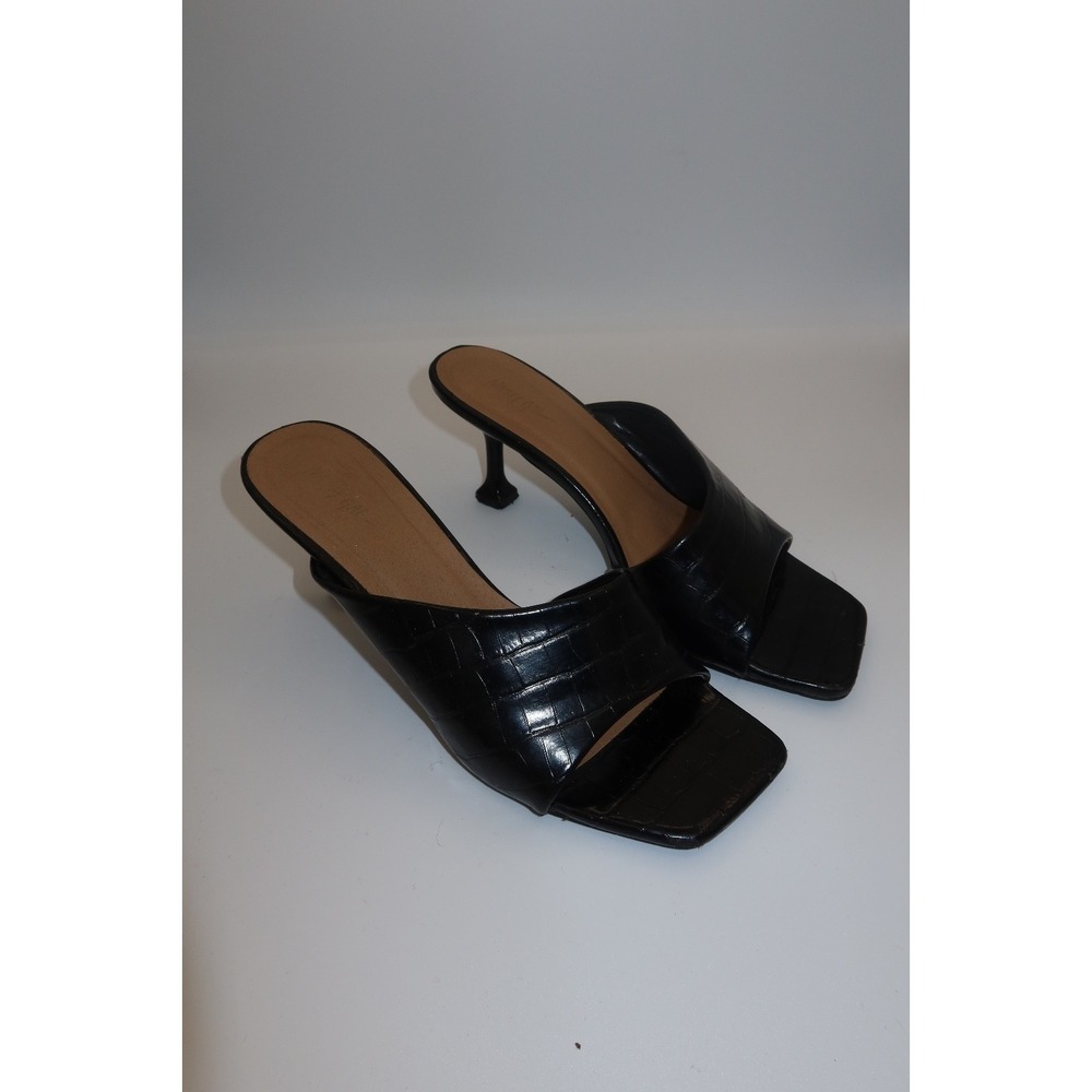 Nasty Gal Womens Size 9 Black Croc Embossed Square Toe Heeled Mules Sandals Y2k